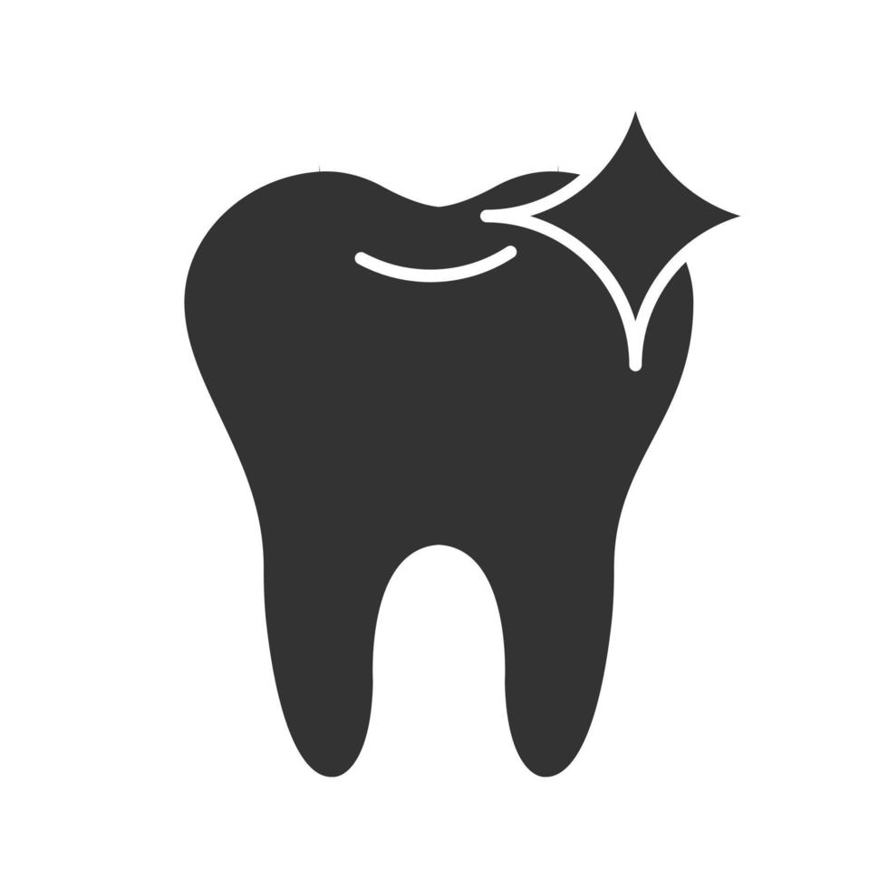 ícone de glifo de dente brilhante saudável. símbolo de silhueta. clareamento dos dentes. espaço negativo. ilustração vetorial isolada vetor