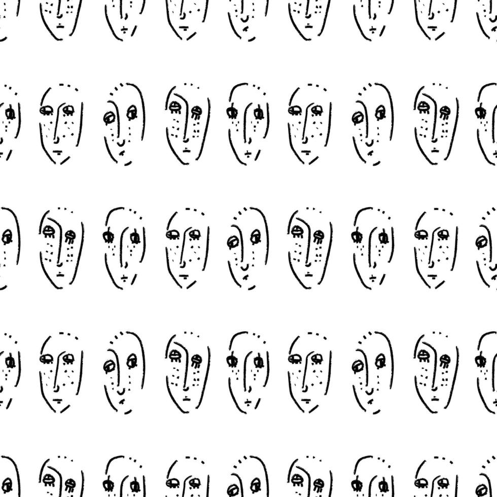 grunge abstrato rostos humanos sem costura padrão gráfico monocromático fundo com retrato texturizado vetor