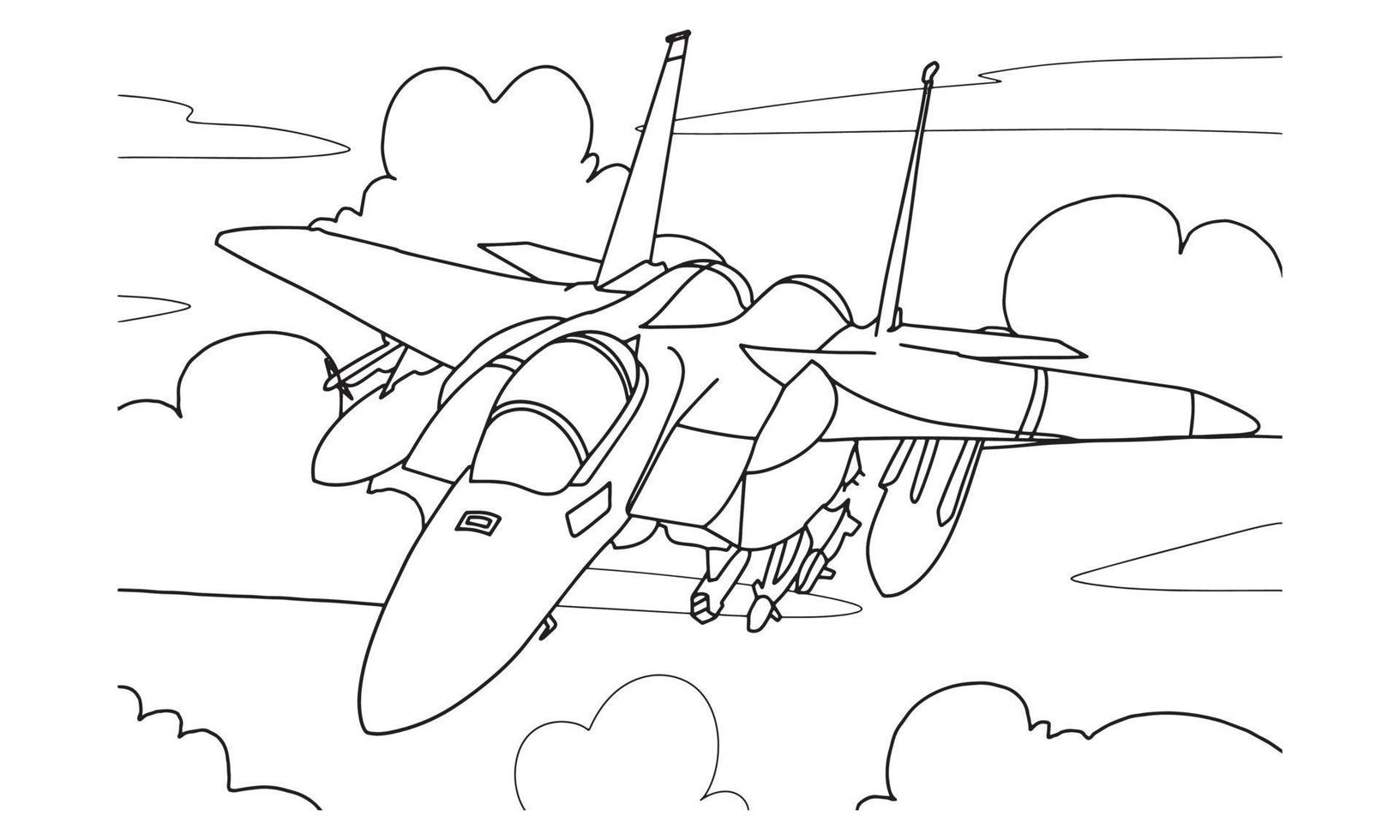 avião desenho ilustração em vetor arte linha para livro de colorir. desenho de avião de desenho animado para livro de colorir para crianças e crianças. desenho de arte de esboço para livro de colorir. caça e helicóptero.