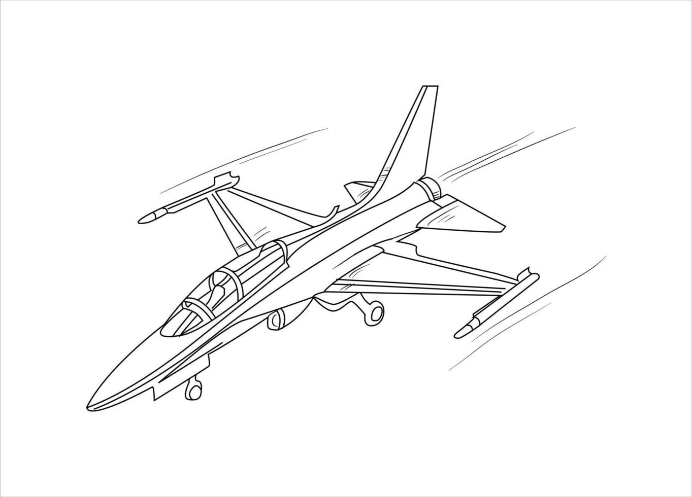 avião desenho ilustração em vetor arte linha para livro de colorir. desenho de avião de desenho animado para livro de colorir para crianças e crianças. desenho de arte de esboço para livro de colorir. caça e helicóptero.