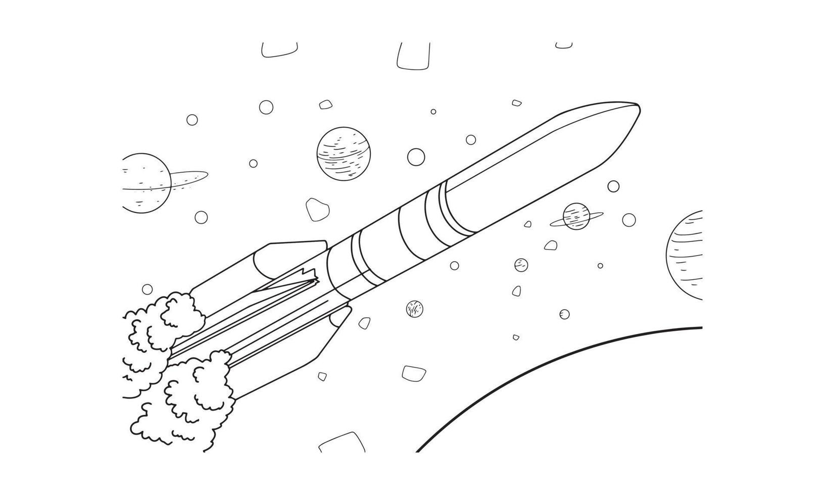 foguete desenho ilustração em vetor arte linha para livro de colorir. desenho de nave espacial dos desenhos animados para livro de colorir para crianças e crianças. desenho de arte de esboço para livro de colorir.