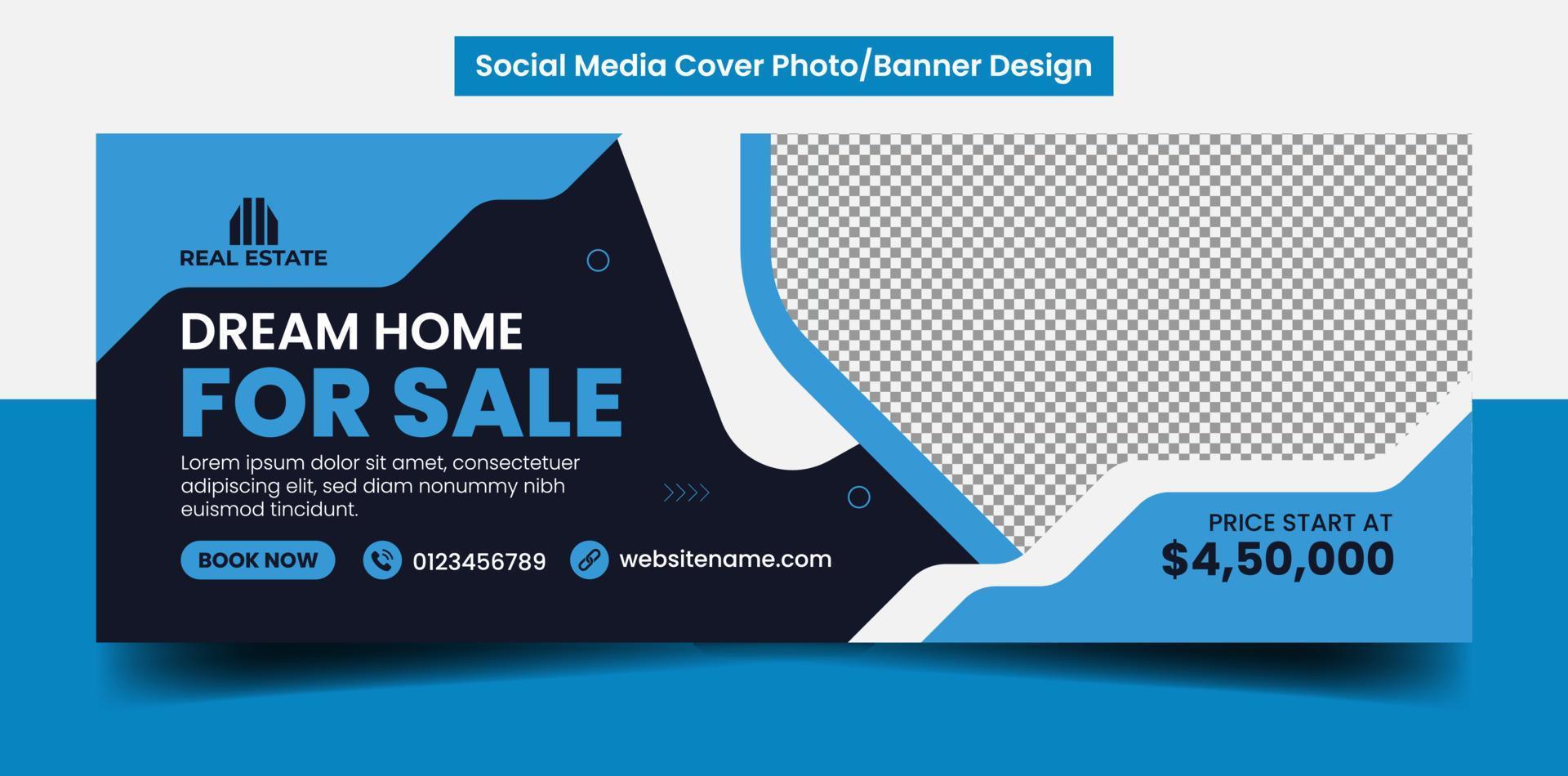 casa dos sonhos para venda capa de mídia social imobiliária e modelo de design de banner da web vetor