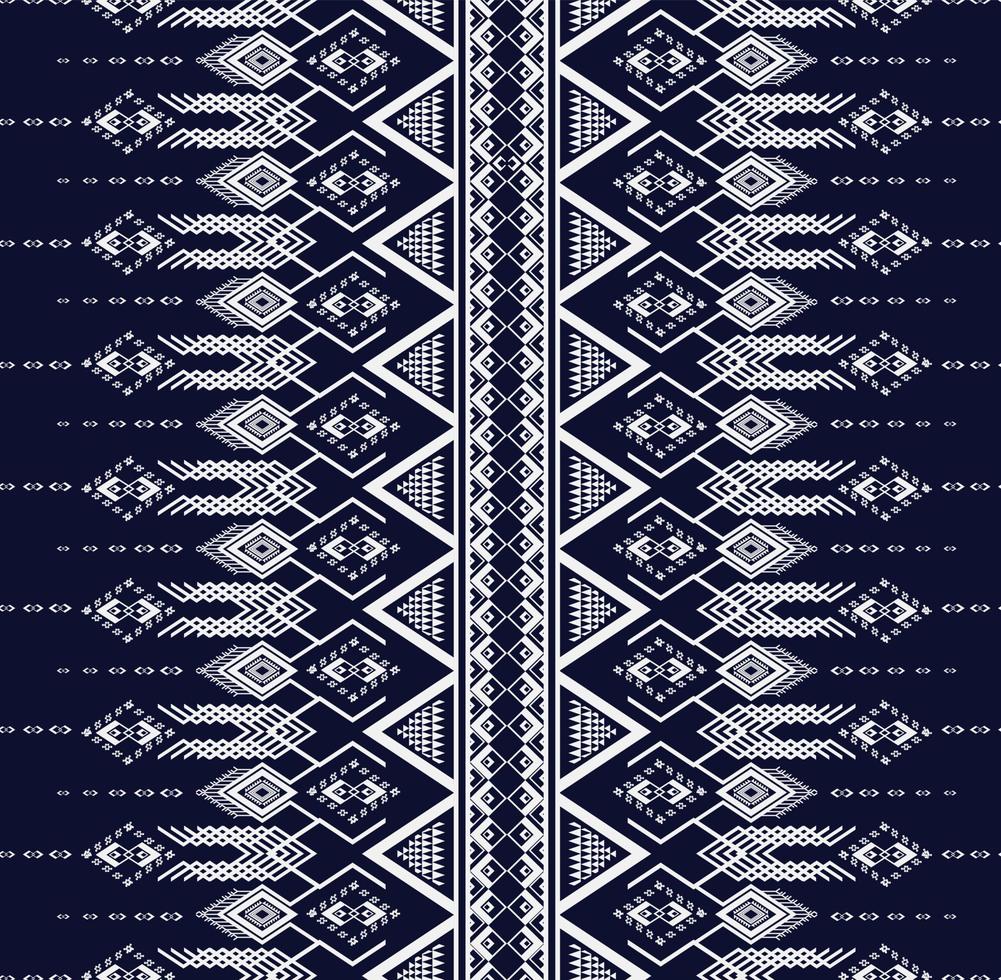 design de bordado de textura étnica geométrica para fundo azul ou papel de parede e roupas, saia, tapete, papel de parede, roupas, embrulho, batik, tecido, vetor de fundo azul escuro de folha, ilustração