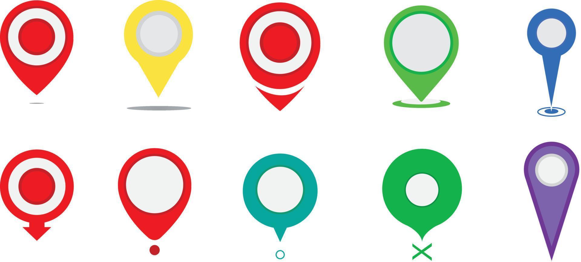 conjunto de ícones de ponteiros de mapa. coleção de pinos de localização coloridos. localização do GPS do ponteiro do mapa vetor