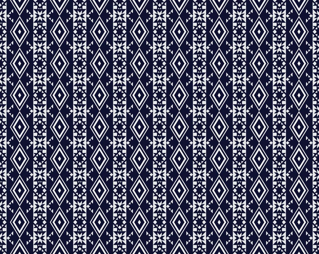 melhor design de bordado de textura étnica geométrica em fundo azul escuro usado em saia, papel de parede, roupas, batik, tecido, vetor de formas de triângulo branco, modelos de ilustração