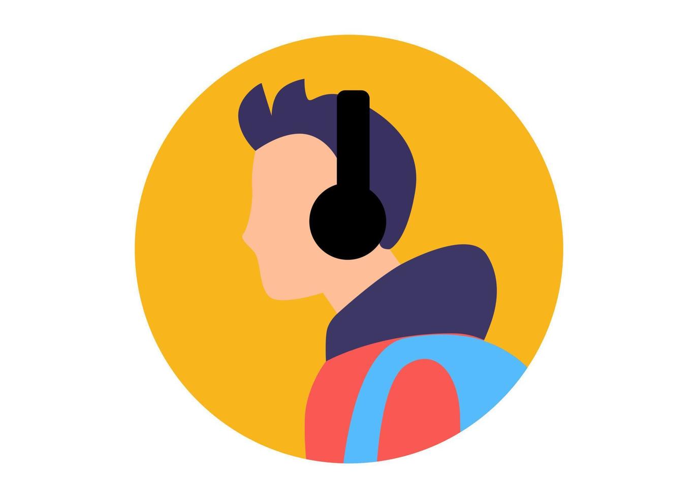 design de ilustração de rosto masculino usando um fone de ouvido vetor