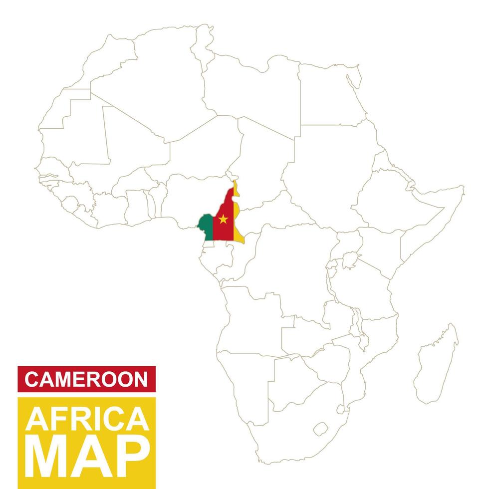 mapa contornado de áfrica com camarões destacados. vetor