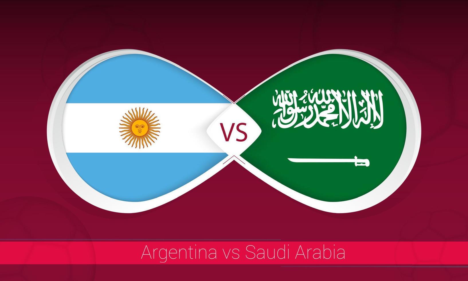 argentina vs arábia saudita em competição de futebol, grupo a. contra o ícone no fundo do futebol. vetor