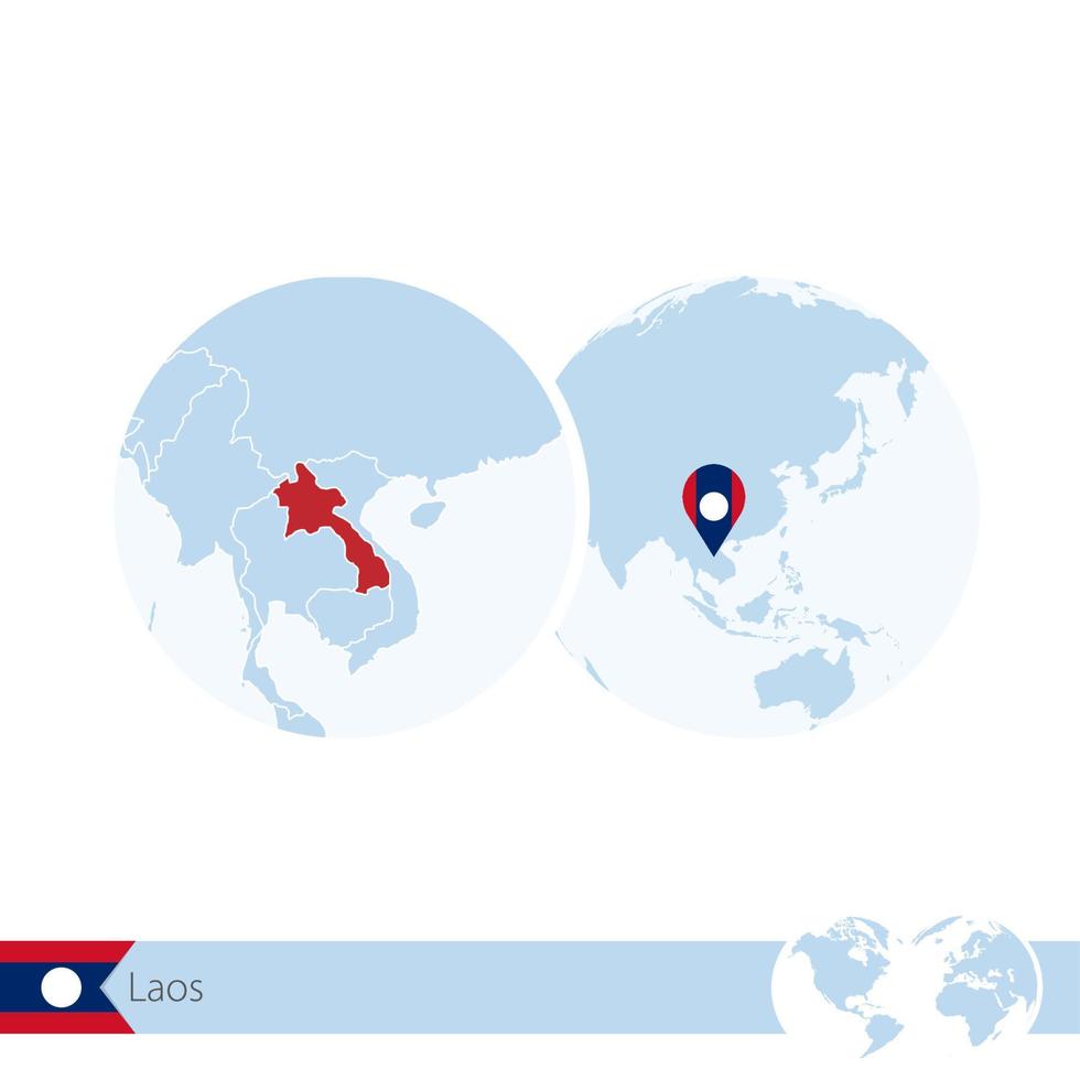 laos no globo do mundo com bandeira e mapa regional do laos. vetor