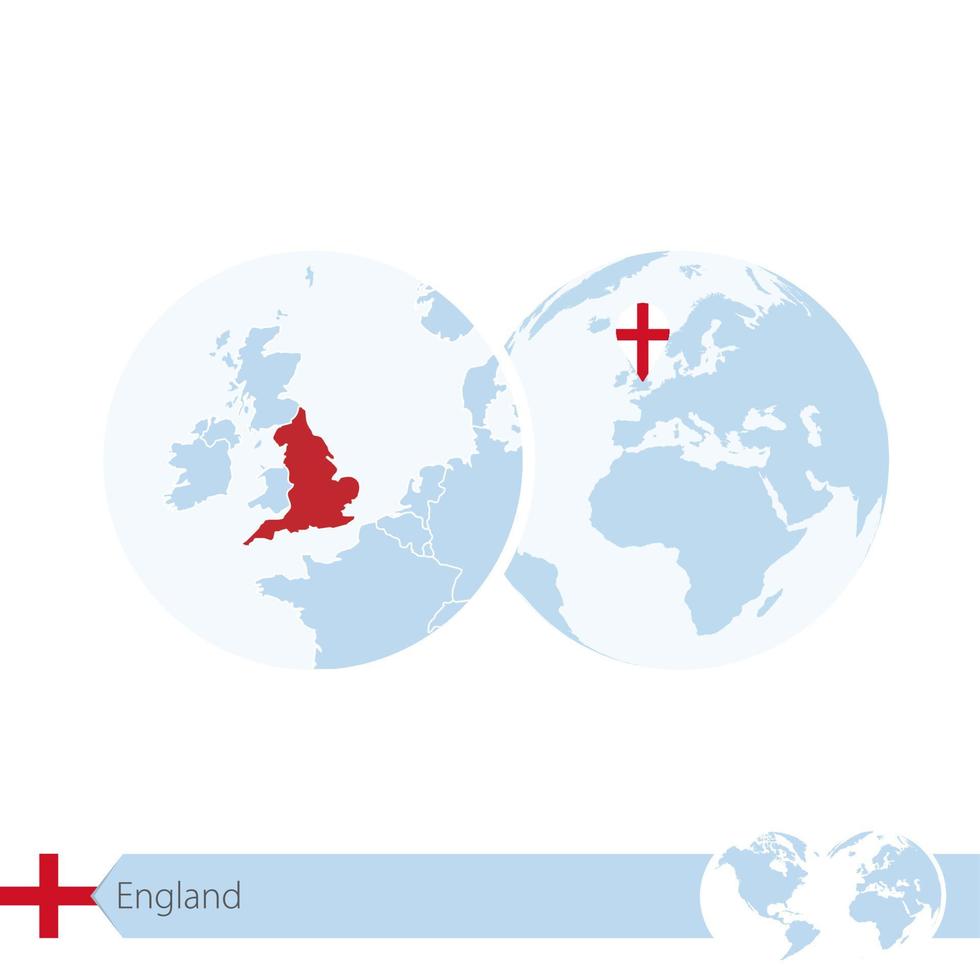Inglaterra no globo do mundo com bandeira e mapa regional da Inglaterra. vetor