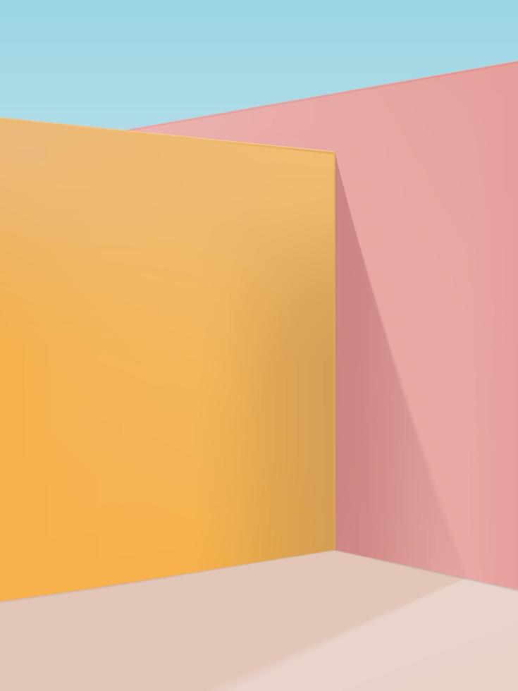 vector fundo de canto de estúdio geométrico pastel vibrante, rosa, amarelo e bege