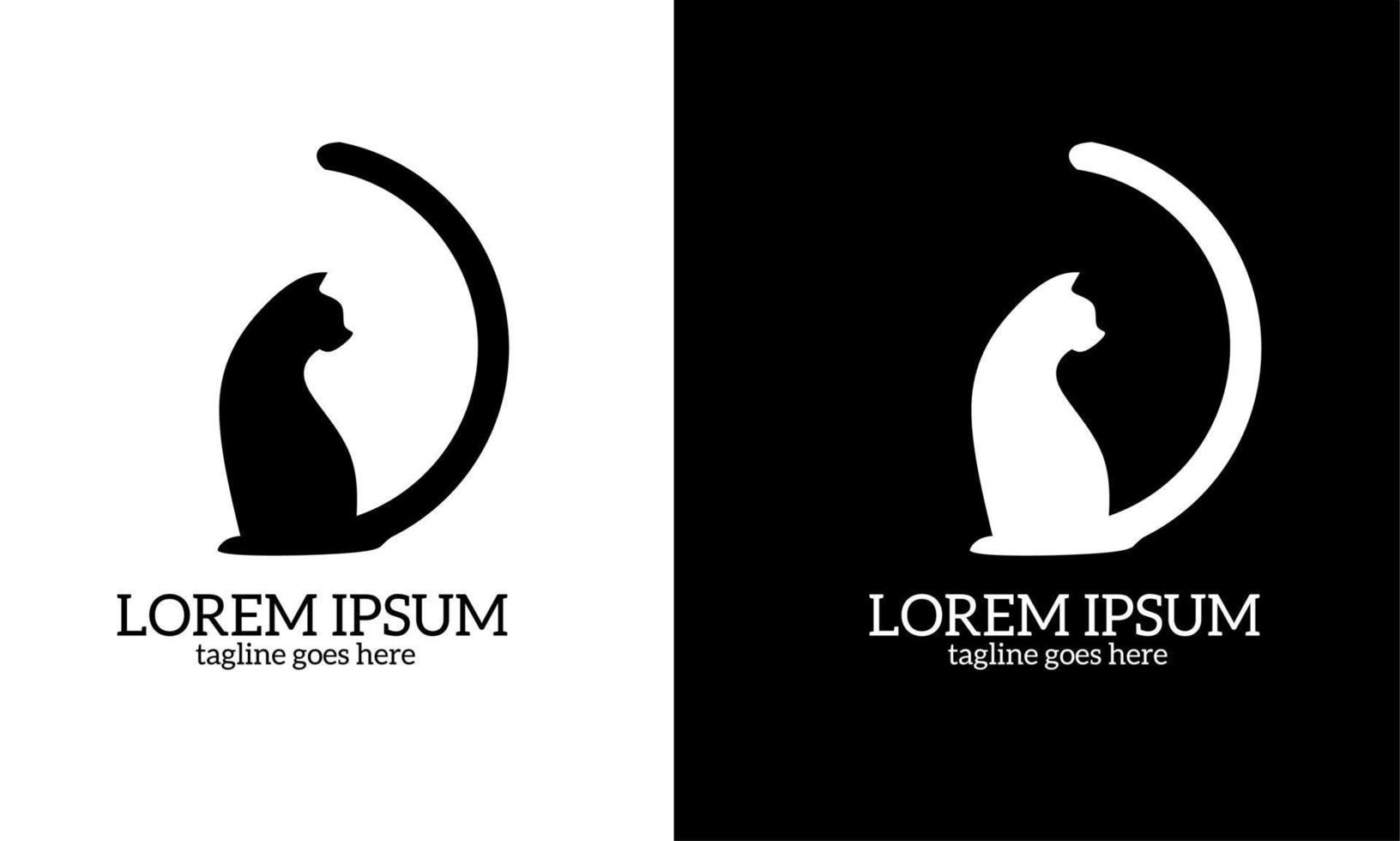 gráficos vetoriais de ilustração do modelo de logotipo gato com círculo de forma de caudas vetor