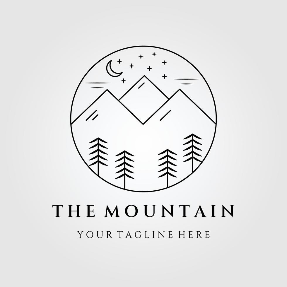 arte de linha de logotipo de montanha, ícone e símbolo, com design de ilustração vetorial de emblema vetor