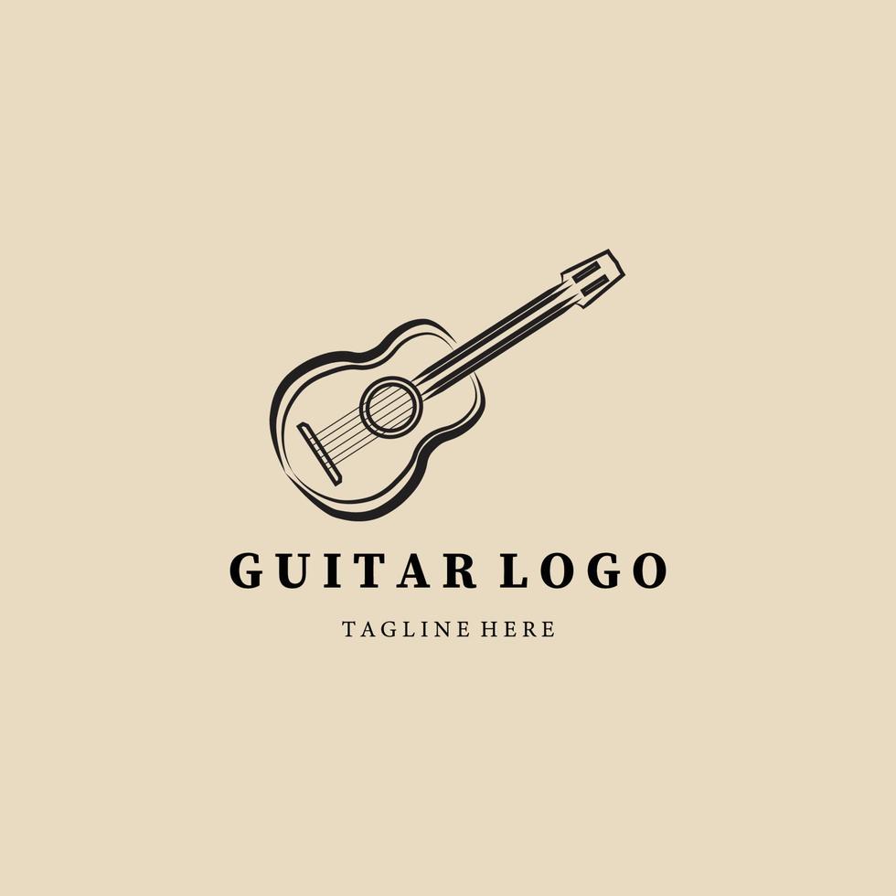 logotipo, ícone e símbolo vintage de guitarra, com design de ilustração vetorial de emblema vetor