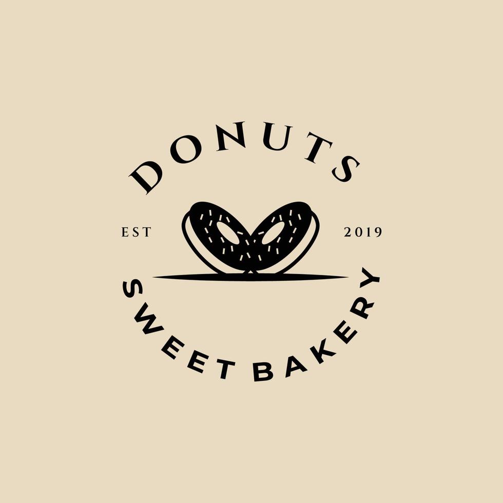 logotipo, ícone e símbolo vintage de donuts, com design de ilustração vetorial de emblema vetor