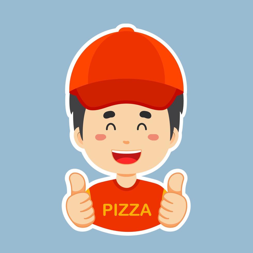 adesivo de personagem de entrega de pizza feliz vetor