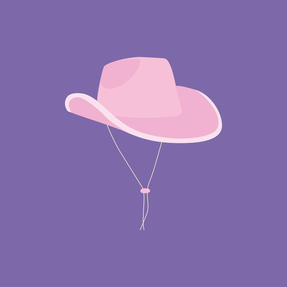 vaqueira dos desenhos animados em um chapéu rosa com gravatas. chapéu de festa. estilo de moda do oeste selvagem. tema ocidental de cowboy, conceito de oeste selvagem. rancho de cavalos. ilustração plana de cor desenhada à mão. vetor