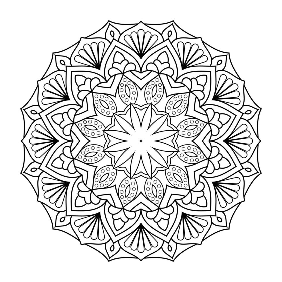 padrão de flor mandala com arte de contorno floral preto e branco de estilo étnico árabe vetor