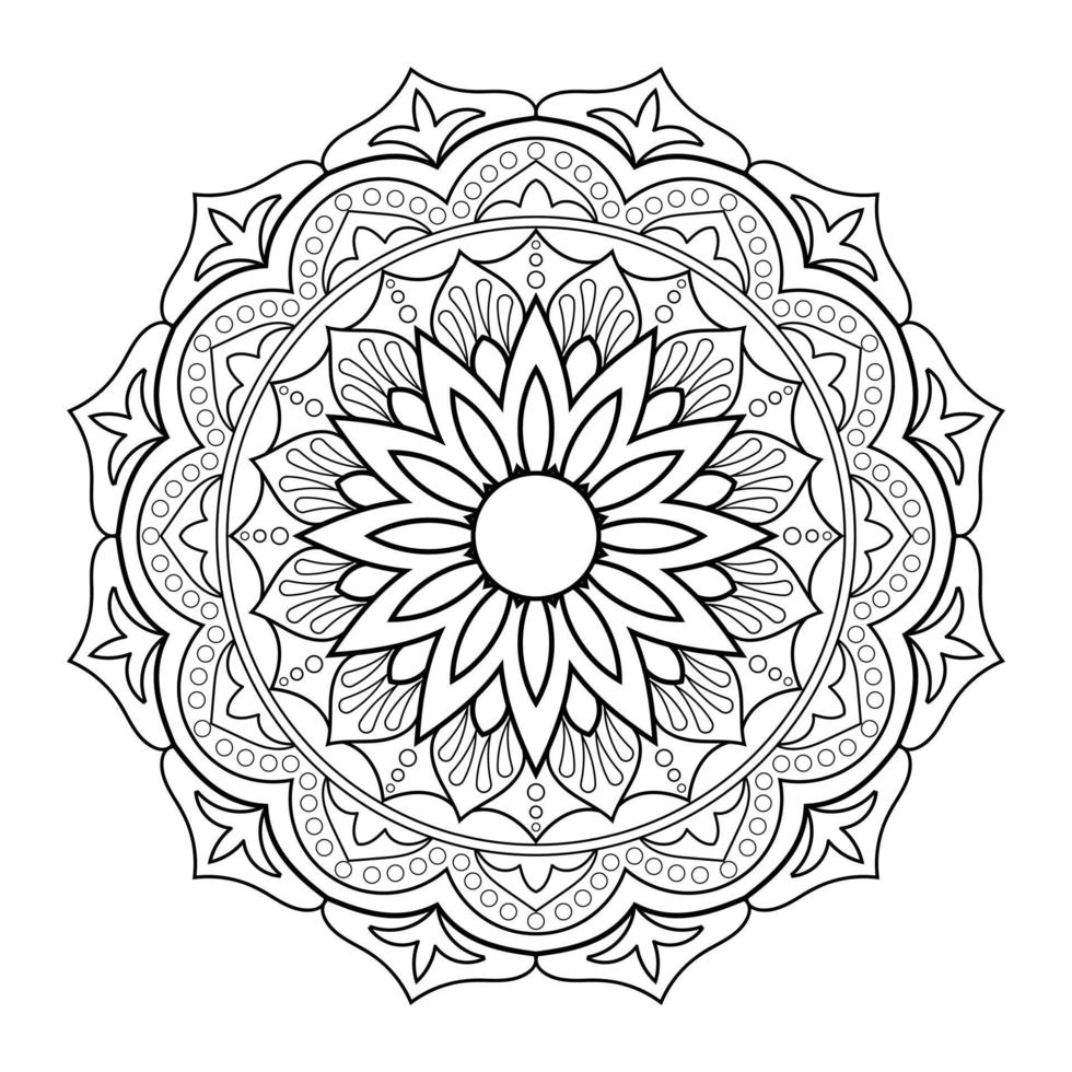 padrão de flor mandala com arte de contorno floral preto e branco de estilo étnico árabe vetor