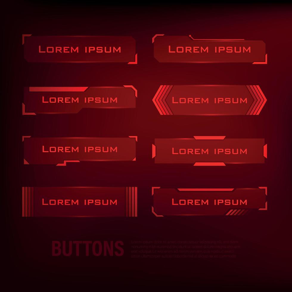 conjunto de botões estilo tecno-futurista sci-fi cor vermelho 4 vetor
