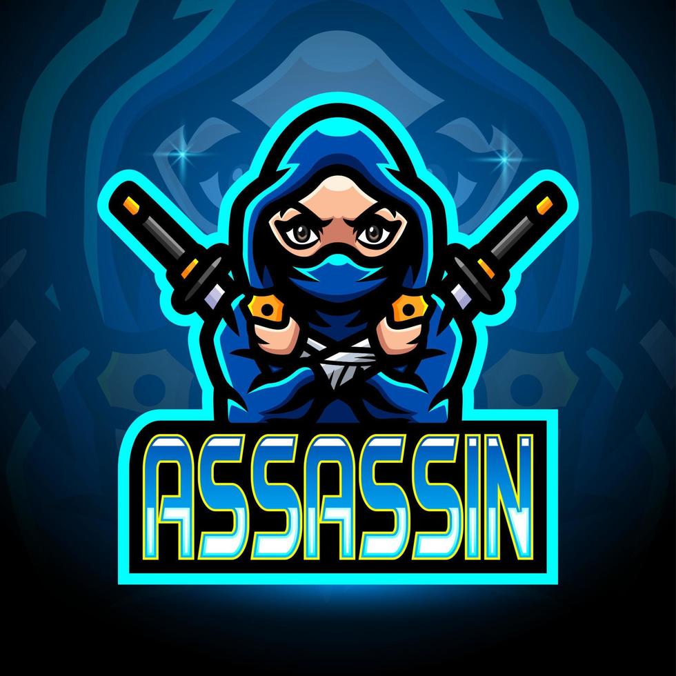 design de mascote de logotipo de esport assassino vetor