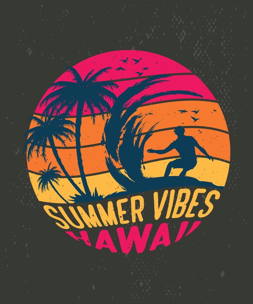 vibes de verão hawaii surf design de camiseta vintage vetor