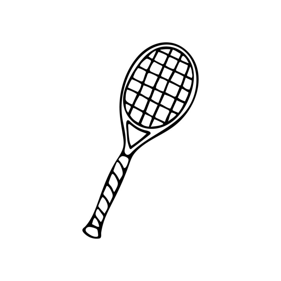 raquete de tênis doodle desenhada de mão. vetor esporte clipart. contorno.