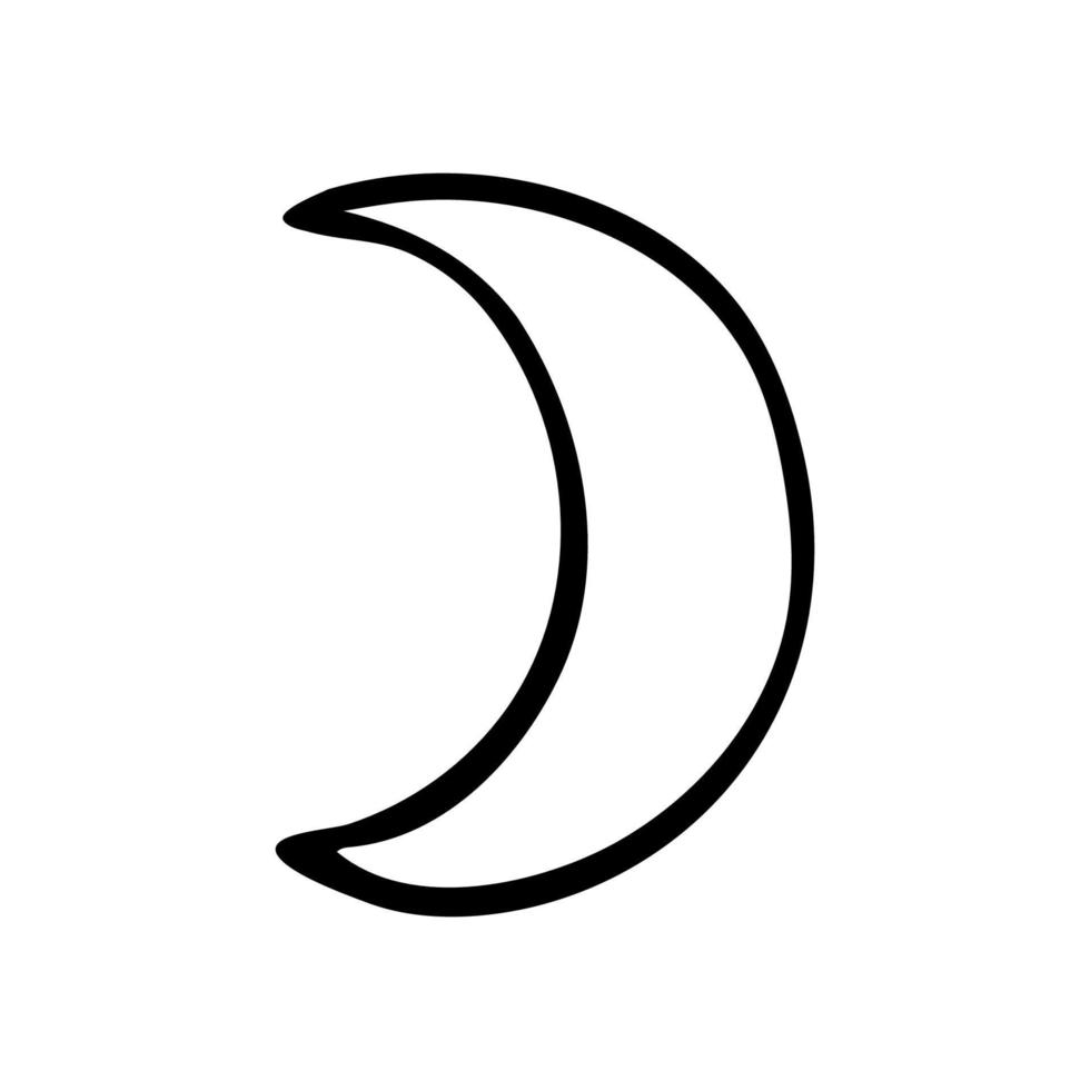 lua de doodle desenhada de mão. vetor meia lua. elemento do céu noturno. contorno.