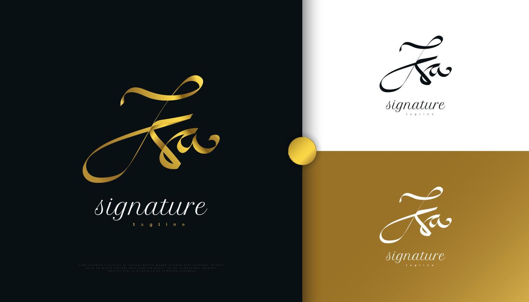 ka design de logotipo de assinatura inicial com estilo de caligrafia dourada elegante e minimalista. inicial k e um design de logotipo para identidade de marca de casamento, moda, joias, boutique e negócios vetor