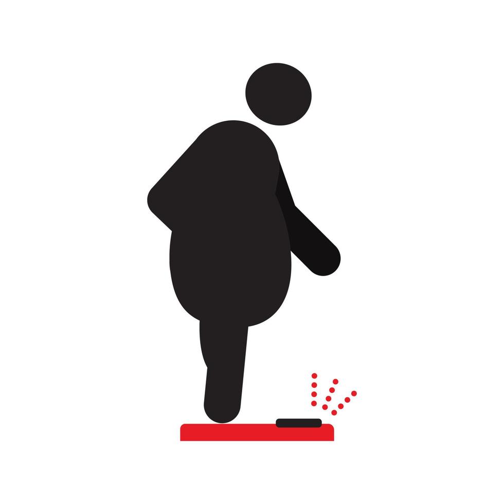 homem gordo em pé no chão balança o ícone de silhueta. obesidade, sobrepeso. pesagem. ilustração vetorial isolada vetor