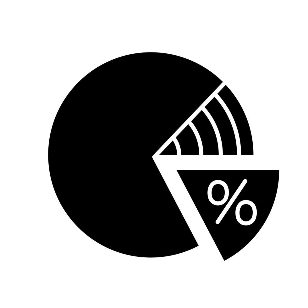 ícone de glifo de gráfico de pizza de porcentagem. diagrama percentual. símbolo de silhueta. espaço negativo. ilustração vetorial isolada vetor