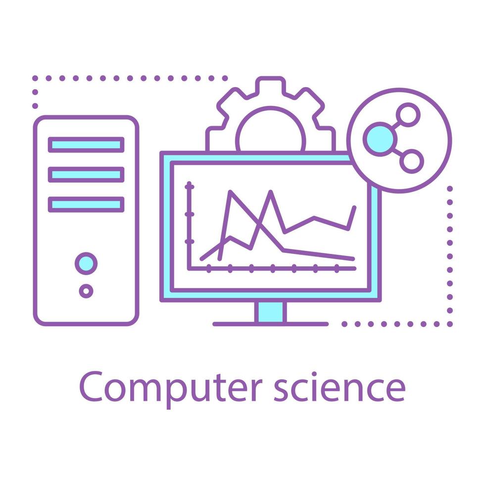 ícone do conceito de ciência da computação. e-learning. tecnologia digital e ciência. idéia de computação ilustração de linha fina. desenho de contorno isolado de vetor