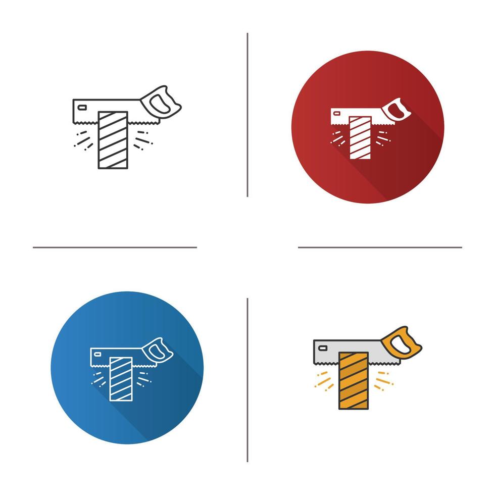 serra de espiga cortando o ícone de prancha de madeira. design plano, estilos lineares e de cores. ilustrações vetoriais isoladas vetor