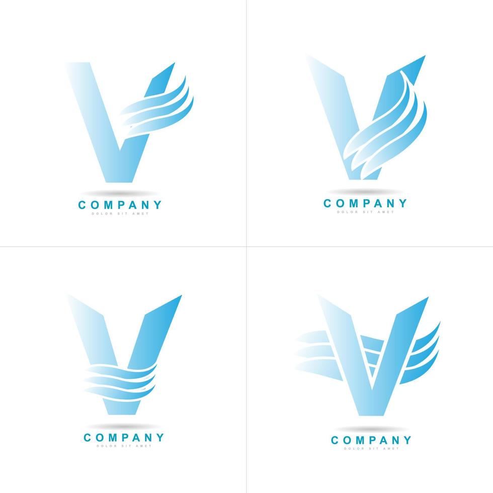 conjunto corporativo de logotipo azul letra v vetor