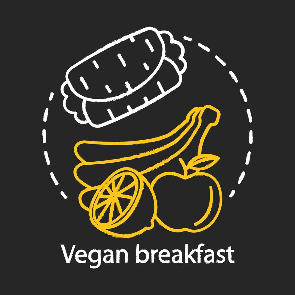 ícone de conceito de giz de café da manhã vegan. ideia de nutrição saudável. maçã fresca, bananas maduras, limão e burrito vegetariano vector ilustração de lousa isolada. alimentos orgânicos, frutas deliciosas