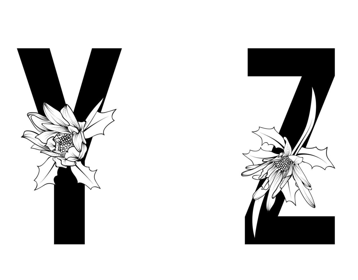 letras florais preto e branco vetor