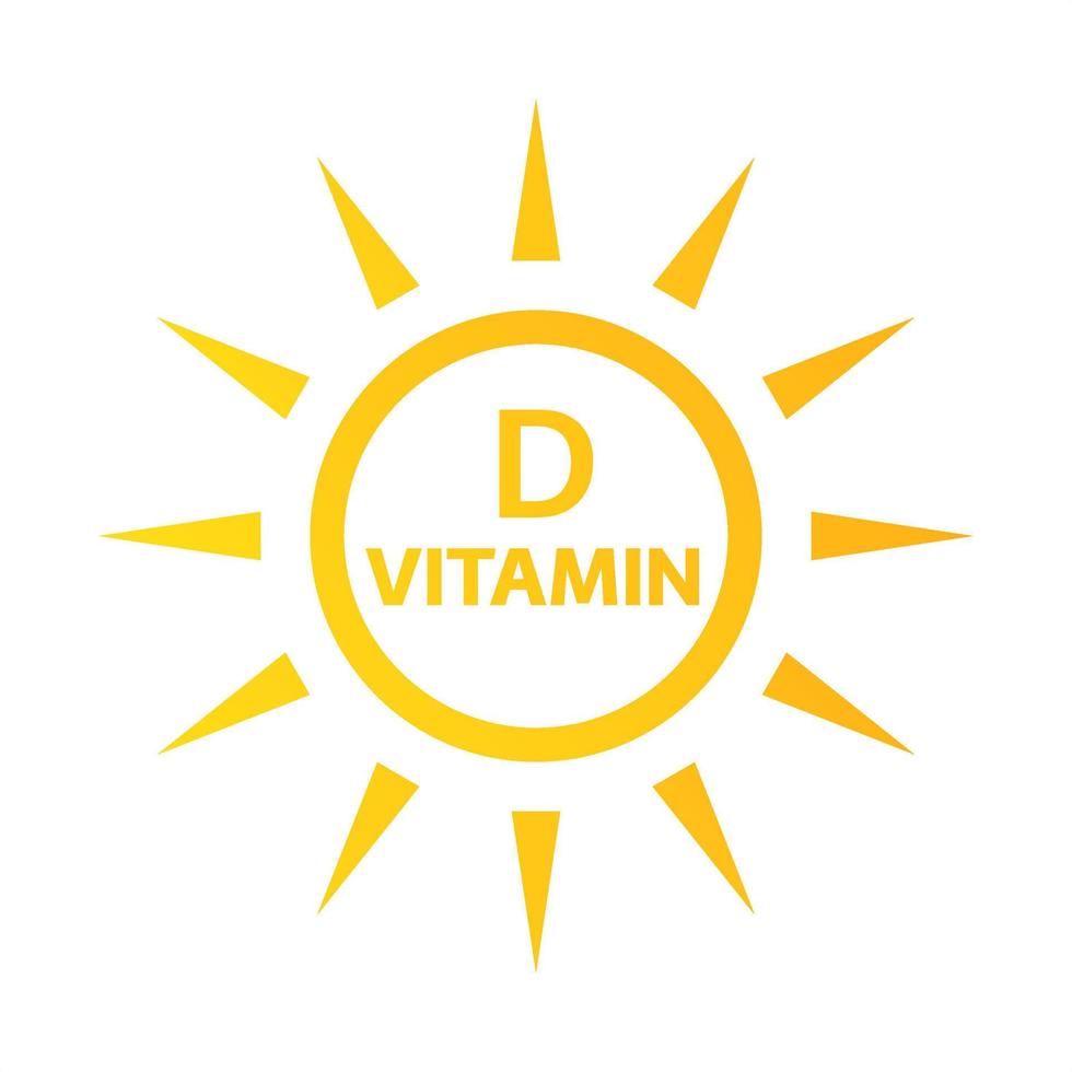ícone de vitamina d com sol simples. ilustração em vetor de sinal de nutrição isolado no fundo branco