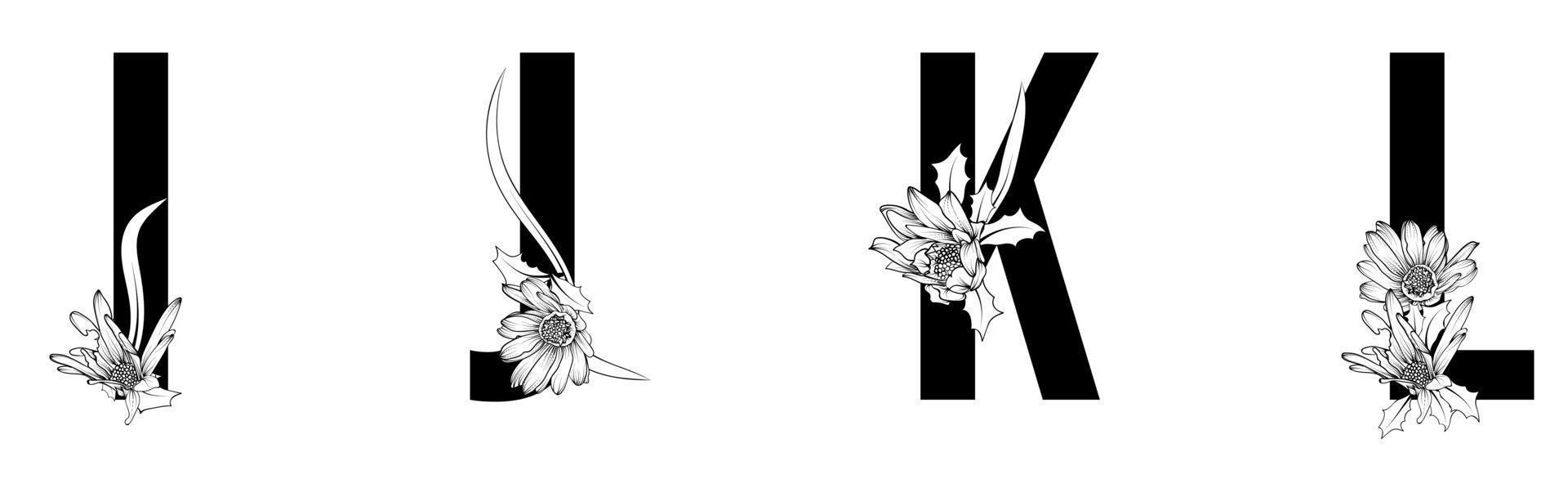 letras florais preto e branco vetor