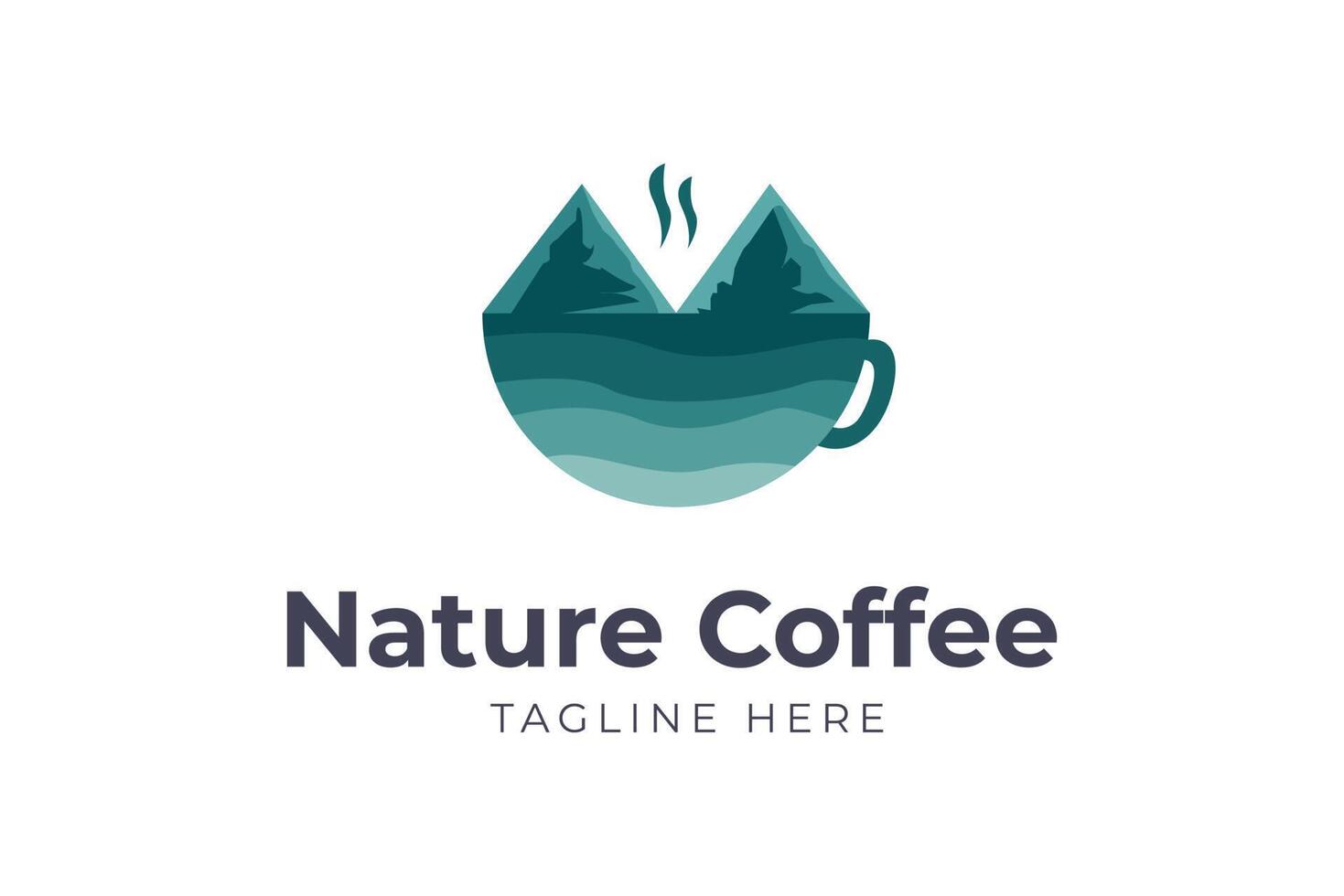 café da natureza com modelo de logotipo de montanha moderno vetor