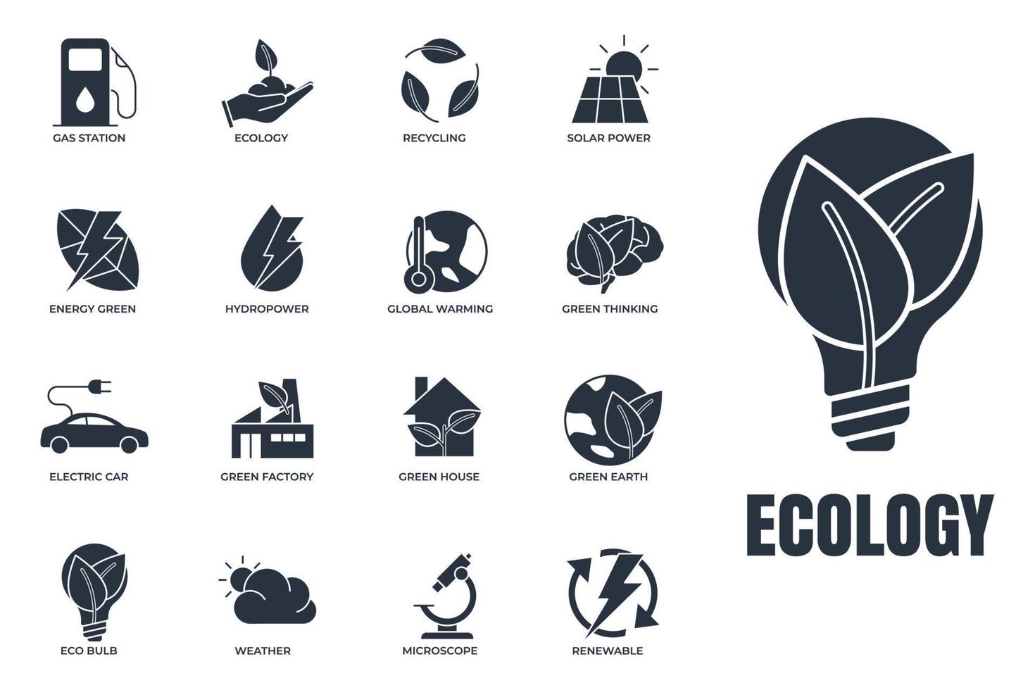 conjunto de ilustração em vetor logotipo ícone ecologia ambiental. pacote ecológico. casa verde, carro elétrico, energia hidrelétrica e modelo de símbolo etc para coleção de design gráfico e web