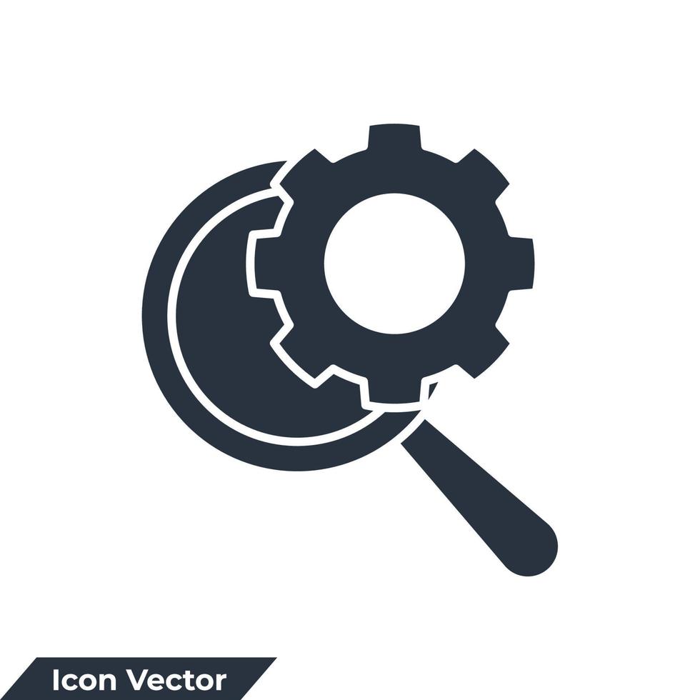 ilustração em vetor logotipo ícone otimização. roda de engrenagens e modelo de símbolo de lupa para coleção de design gráfico e web