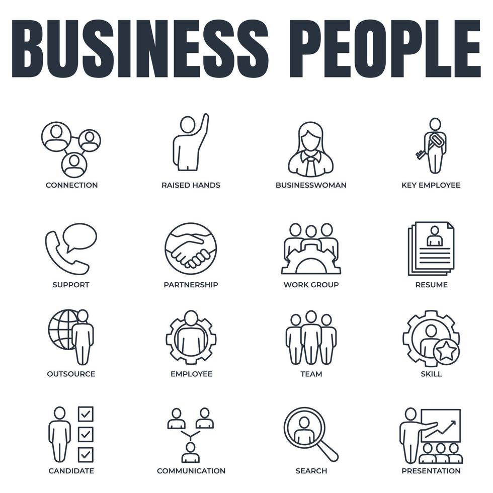conjunto de ilustração vetorial de logotipo de ícone de pessoas de negócios. equipe, currículo, comunicação, apresentação e mais modelo de símbolo de pacote para coleção de design gráfico e web vetor