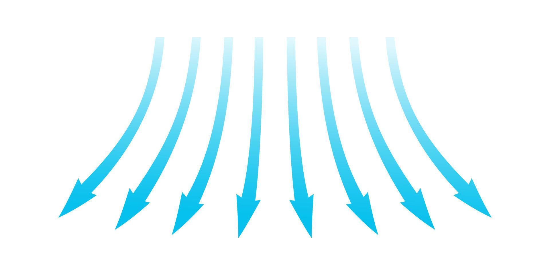 fluxo de ar. setas azuis mostrando a direção do movimento do ar. setas de direção do vento. fluxo fresco frio azul do condicionador. ilustração vetorial isolada no fundo branco vetor