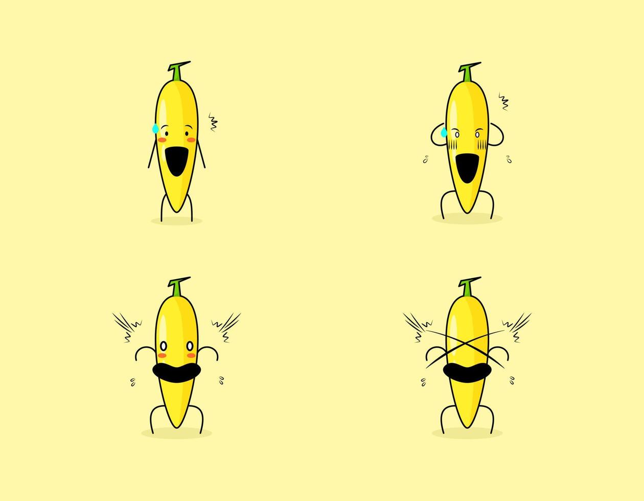 conjunto de personagem de desenho animado de banana bonito com expressão chocada. adequado para emoticon, logotipo, símbolo e mascote vetor