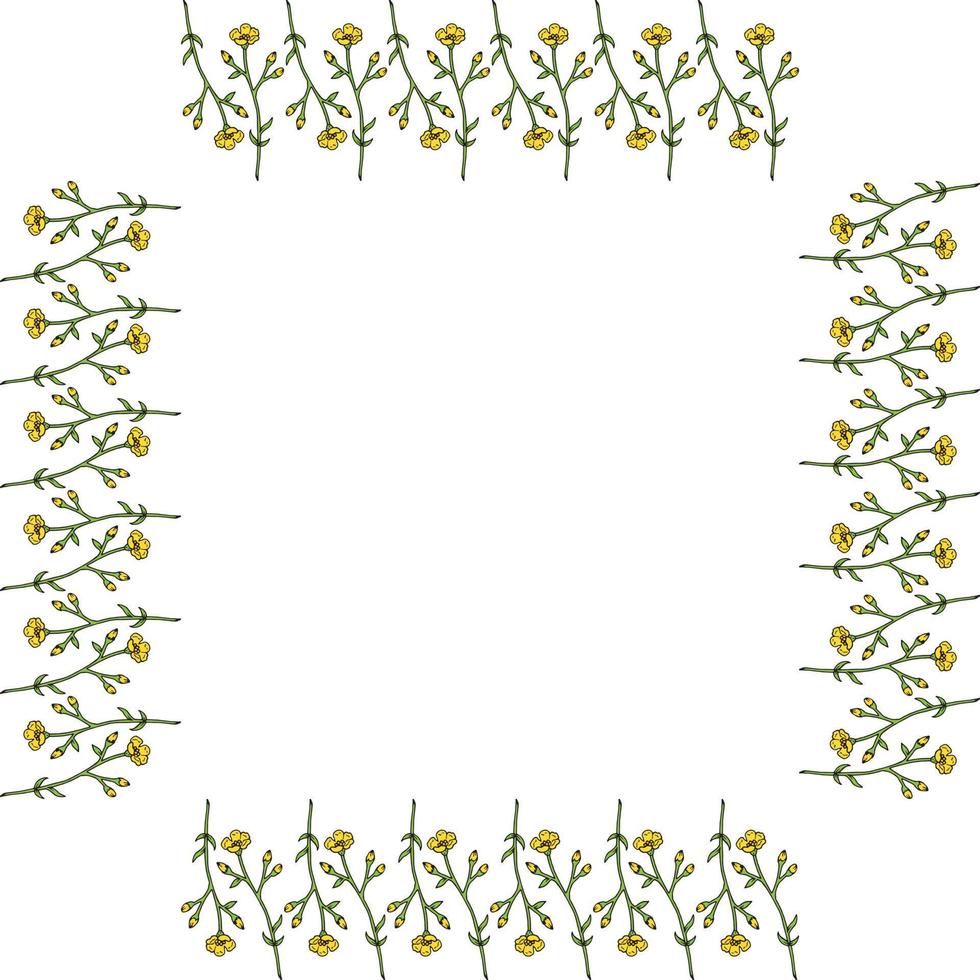 moldura quadrada com botões de ouro de flores verticais sobre fundo branco. quadro isolado com flores para seu projeto. vetor
