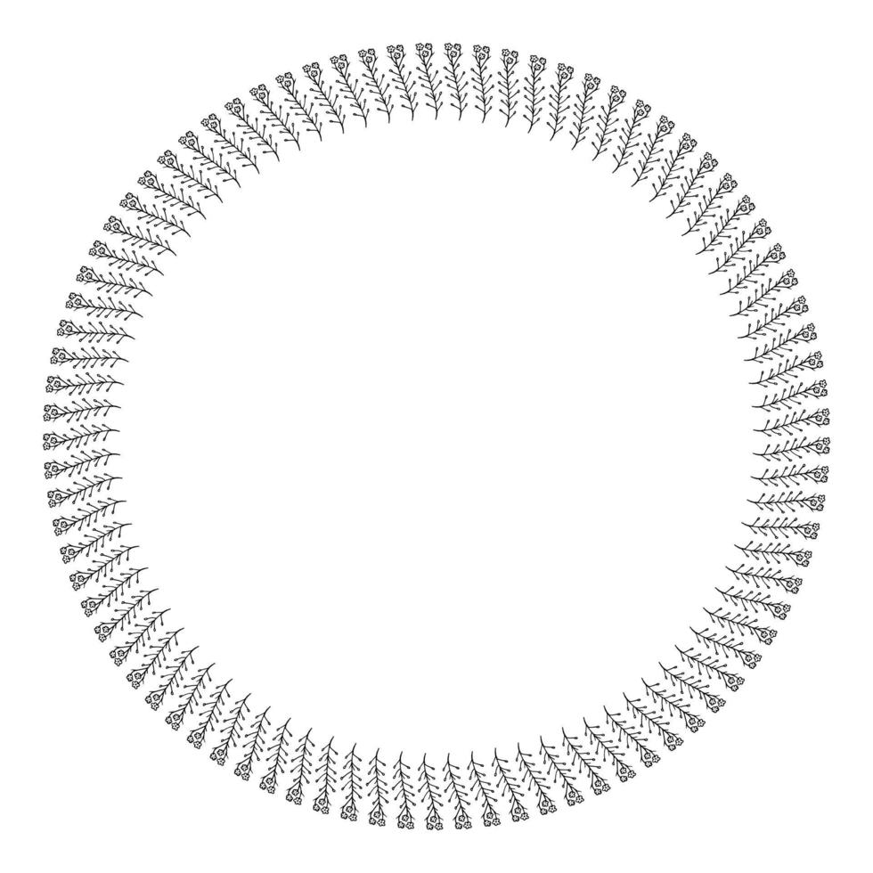 moldura redonda com plantas verticais de Prado em preto e branco sobre fundo branco. quadro floral isolado para seu projeto. imagem vetorial. vetor