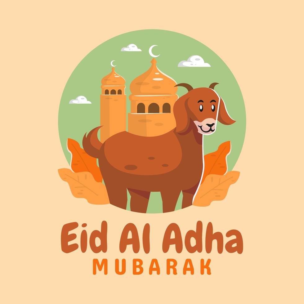 cabra e mesquita feliz eid al adha conceito vetor