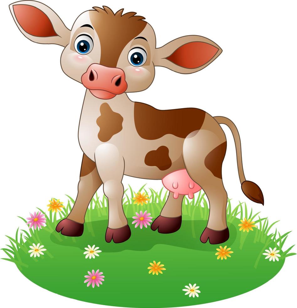 vaca de desenho animado em pé na grama vetor