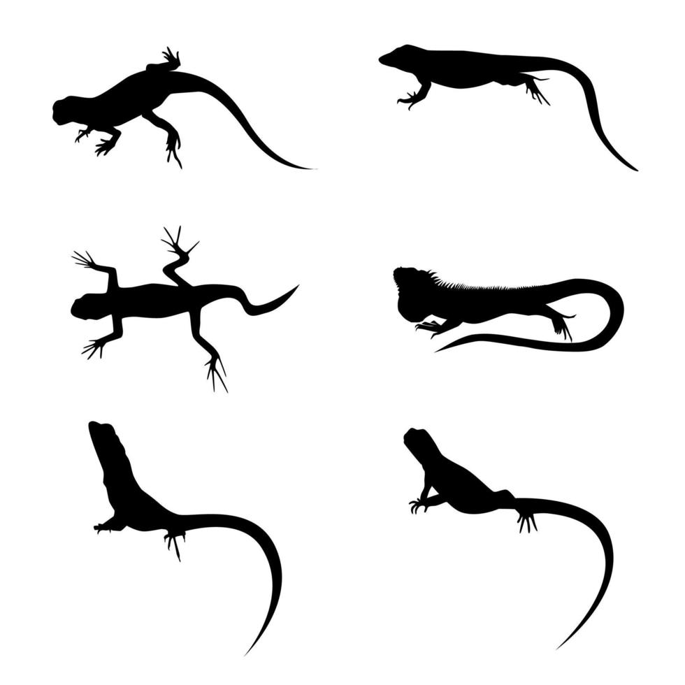 conjunto de ilustração em vetor silhueta preta de lagartos isolado