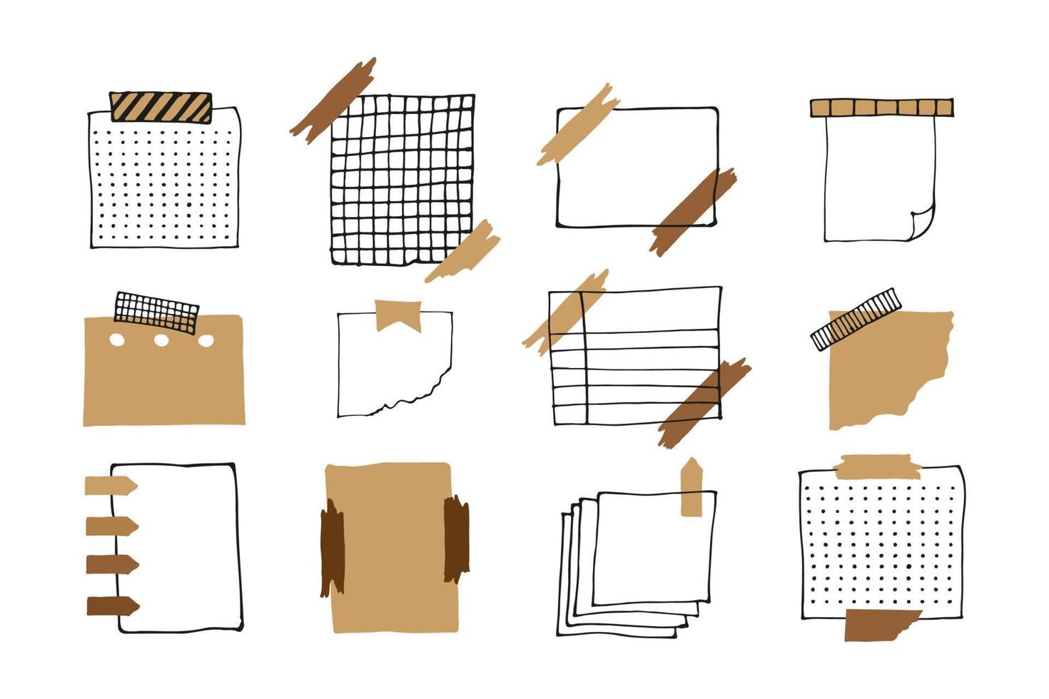 notas de papel de lembrete em branco, coleção de doodle planejador. ilustração vetorial de esboço desenhado à mão vetor